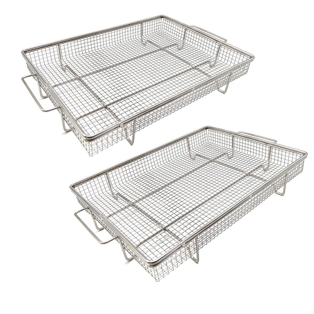 This stainless steel oven air fryer baskets Set is includes large size and small size, suits for kitchen oven baking and outdoor grills cooking.